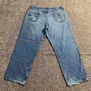 Carhartt Jeans Mens 40x32 Blue Loose Fit B167 DST Distressed Workwear Denim